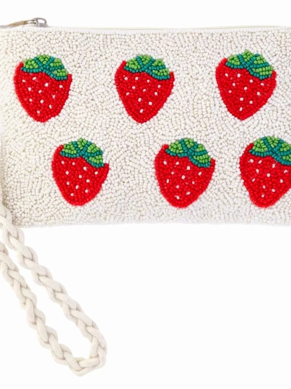 No Boundaries White Beaded Strawberry Wristlet And Hair Claw Clip - Picture 3 of 6